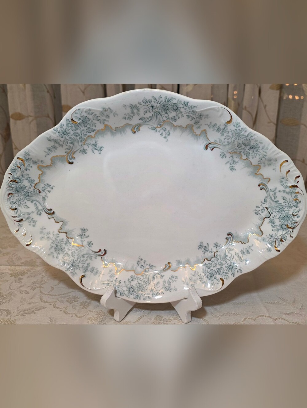 Antique W.H. Grindley "Antique" Green Floral Platter 1895 English Ironstone